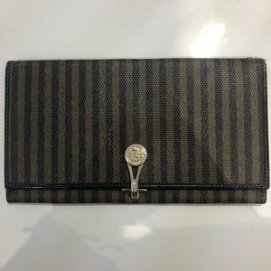 Fendi Authentic Vintage Wallet Striped Black Brown